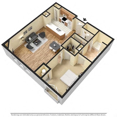 Floor plan for 1 bed, 1 bath, 846 sqft
